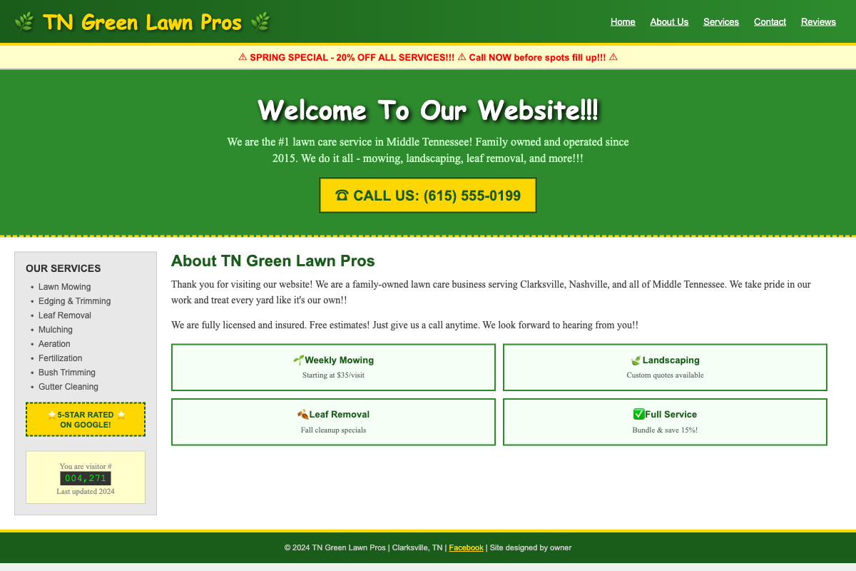 Example of a bad local business website